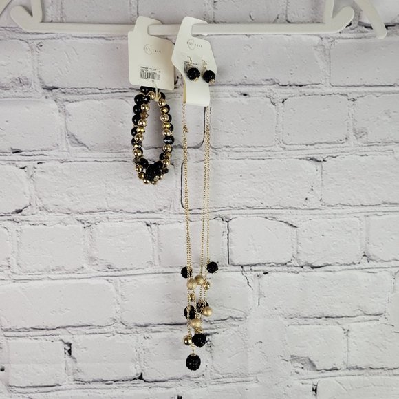 NWT CATO Sparkly Gold & Black Costume Necklace, Bracelet, & Earrings Set - Picture 9 of 9